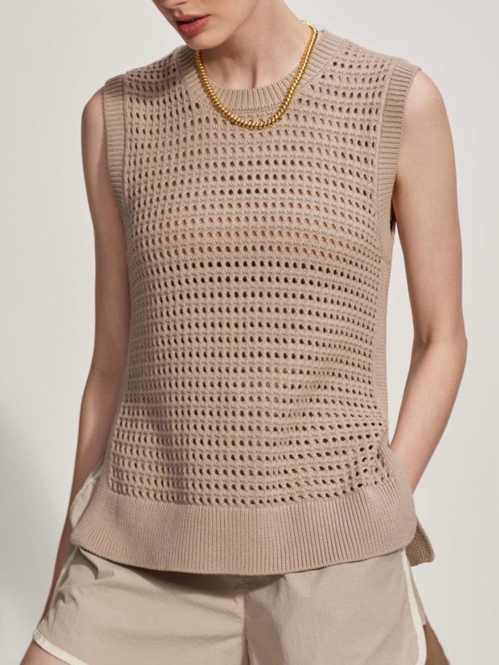 Varley Darin Longline Knit Tank Cashmere Stone Size Medium New